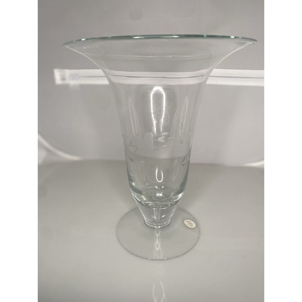 Princess House 10.25" Heritage Hand Blown Crystal Flared Vase w/ Etched Flowers